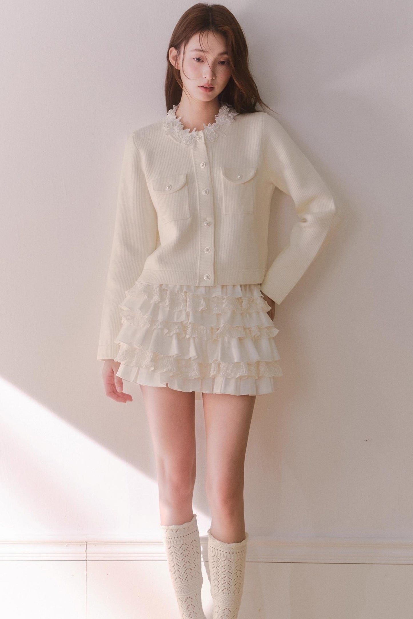 French Rose Lace Knitted Top