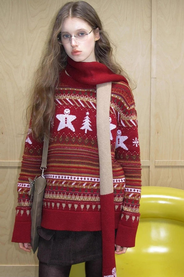 Red Velvet Fair Isle Sweater Scarf Set