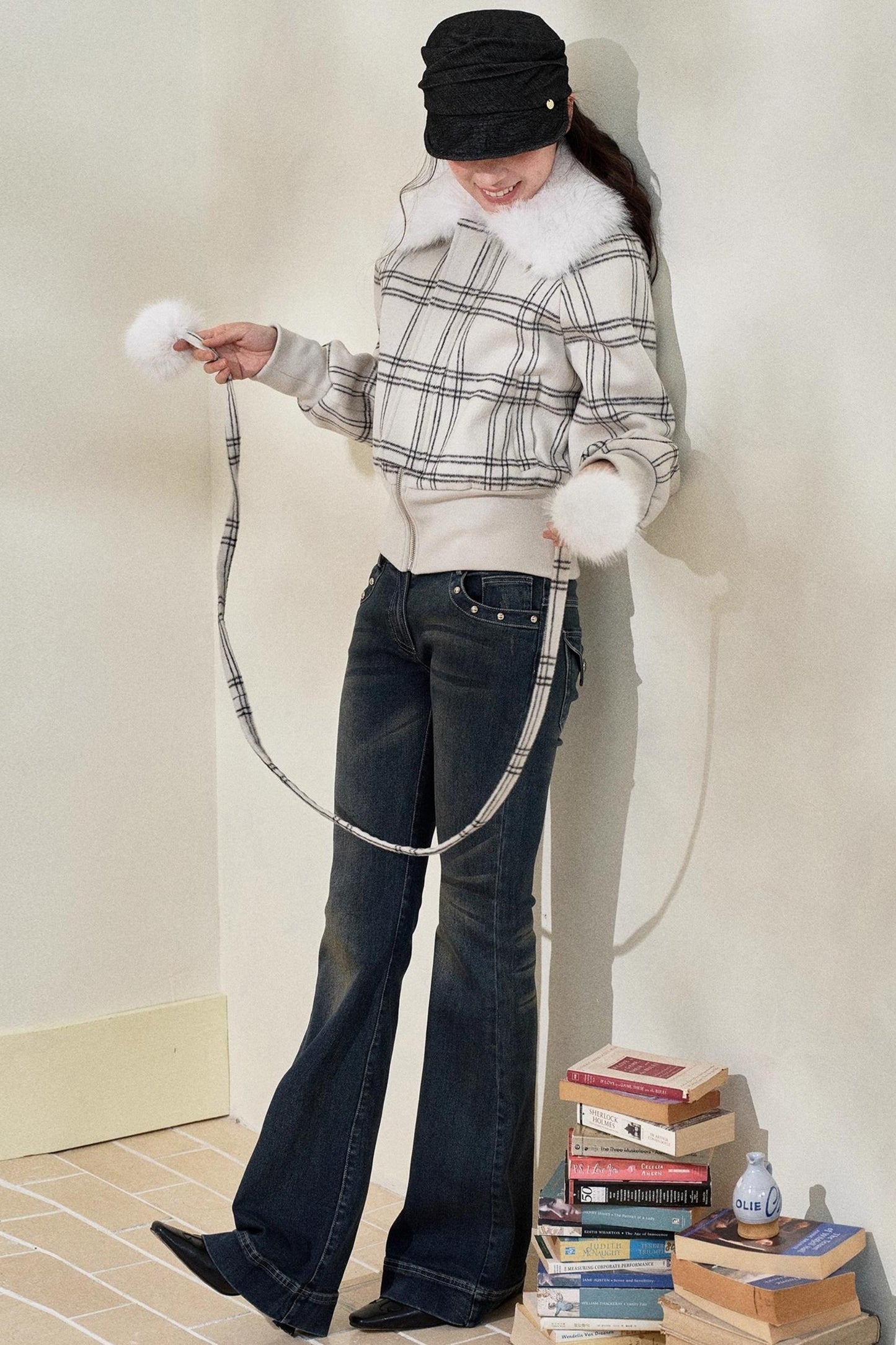 Original White Check Wool Short Coat