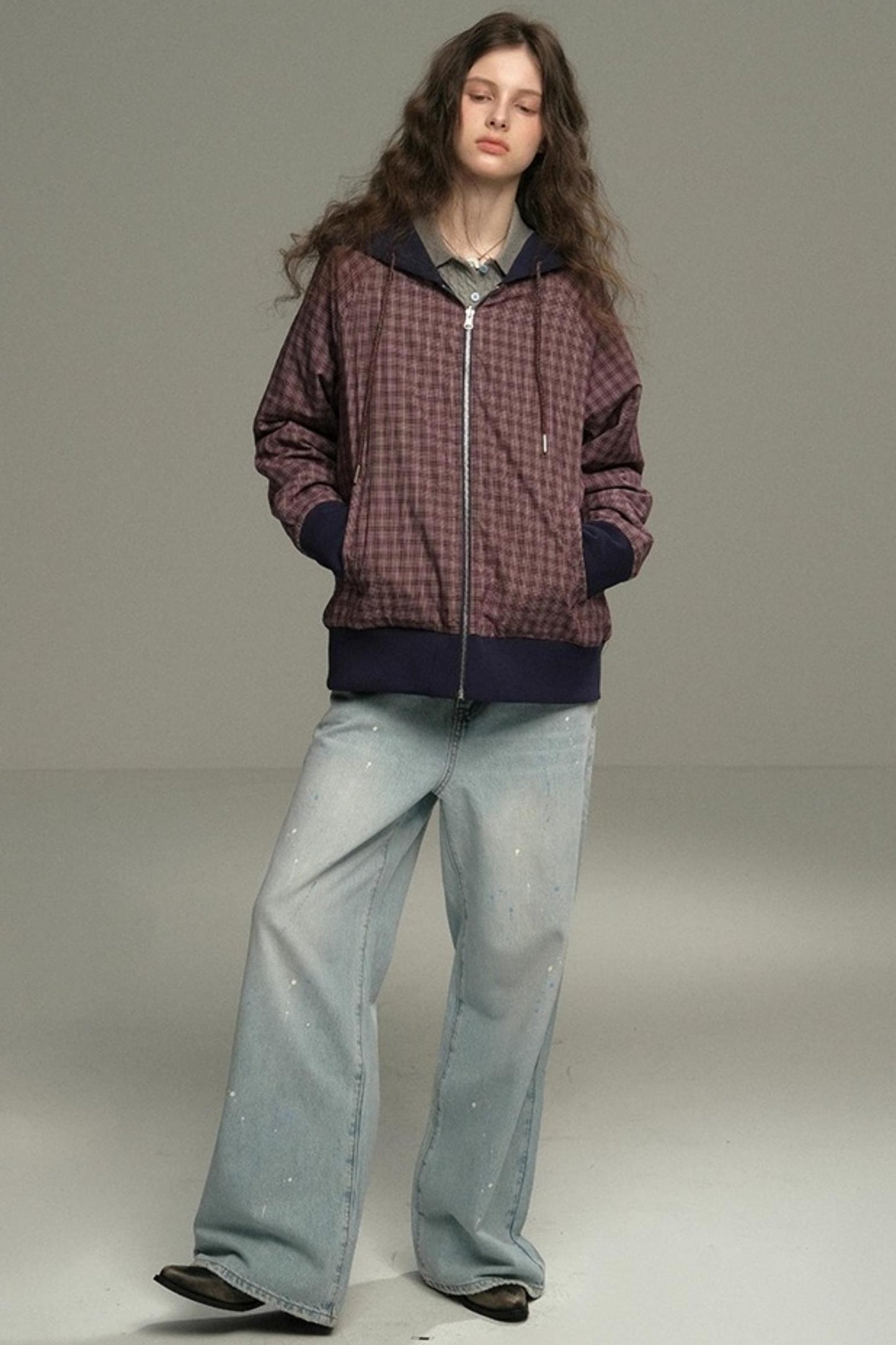 Layer Plaid Hooded Jacket