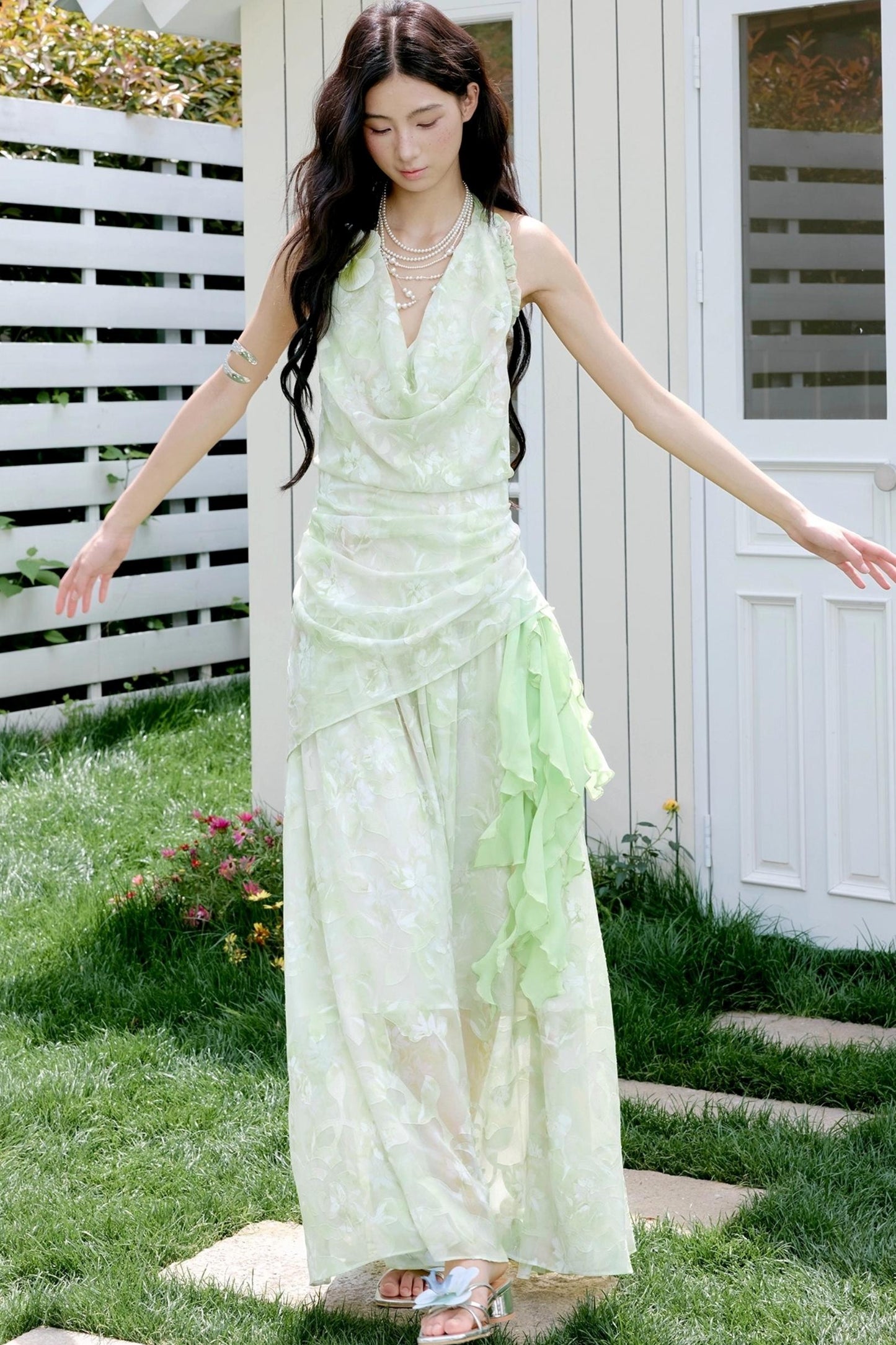 Original Green Chiffon Halterneck Dress