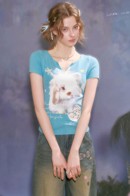 Blue Rabbit V-Neck T-Shirt