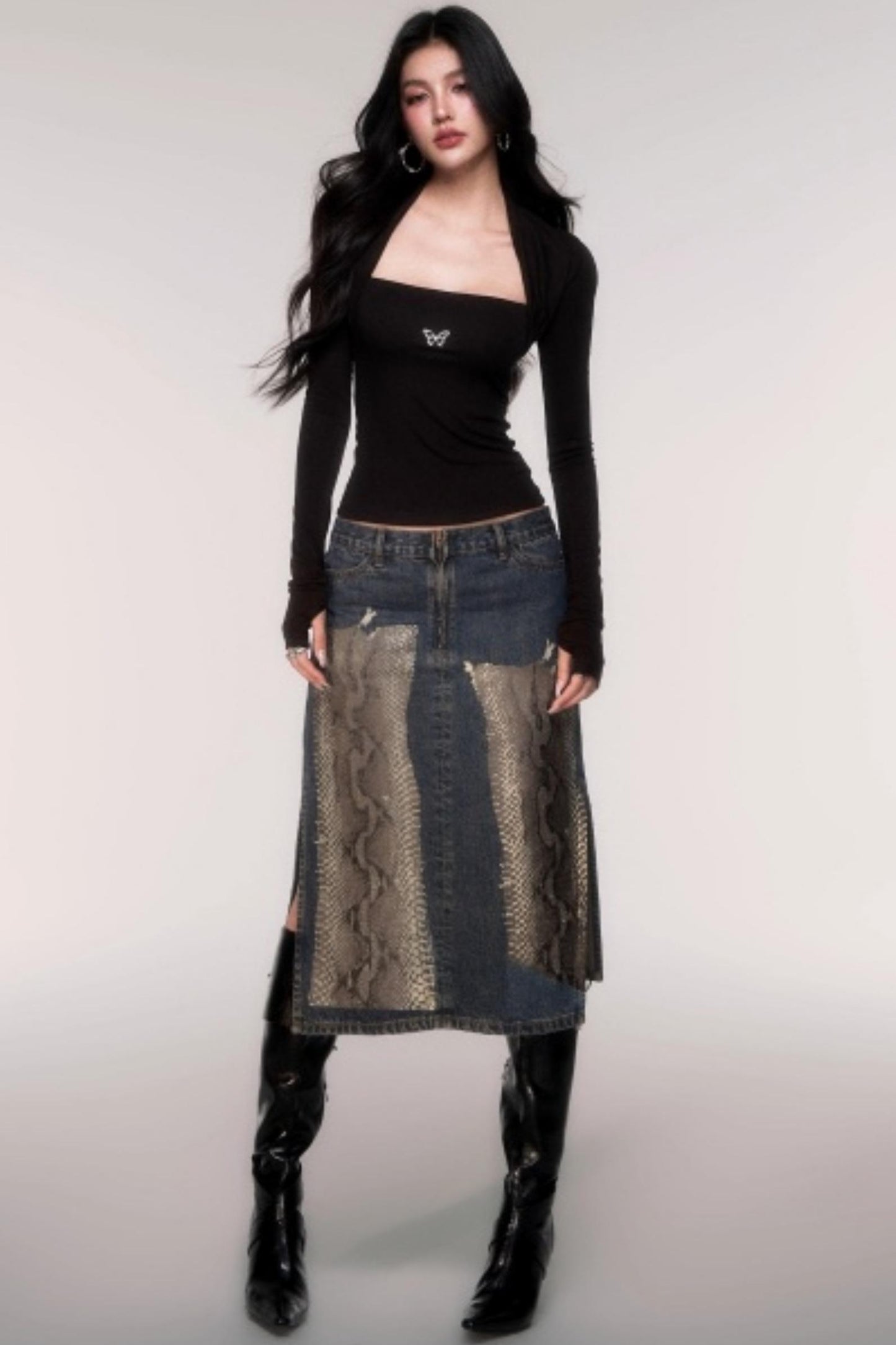 Fake Two Sleeve Slim Knit Top