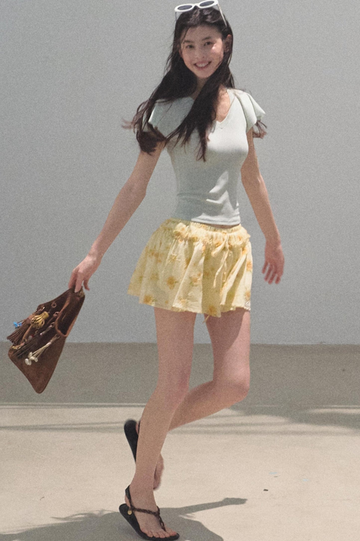 Green Apples Sleeve V-Neck Skinny Top