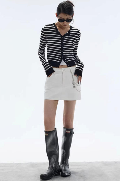 Striped Color-Block Knitted Cardigan