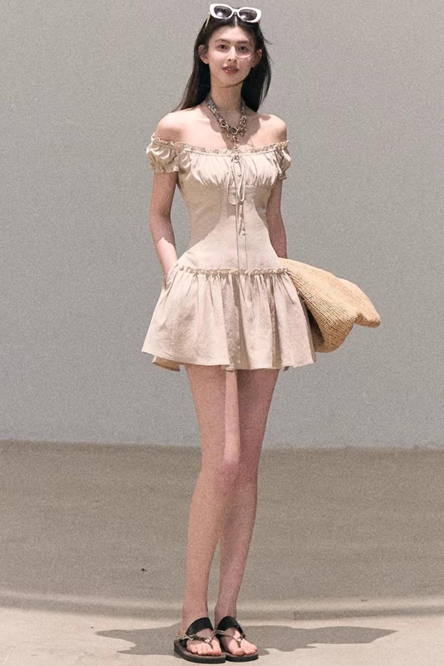 Lyocell Linen Puff Sleeve Dress