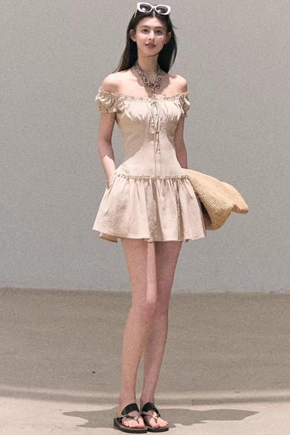 Lyocell Linen Puff Sleeve Dress