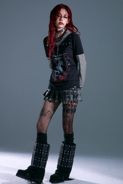 Punk Street Striped Print Long Sleeve Top