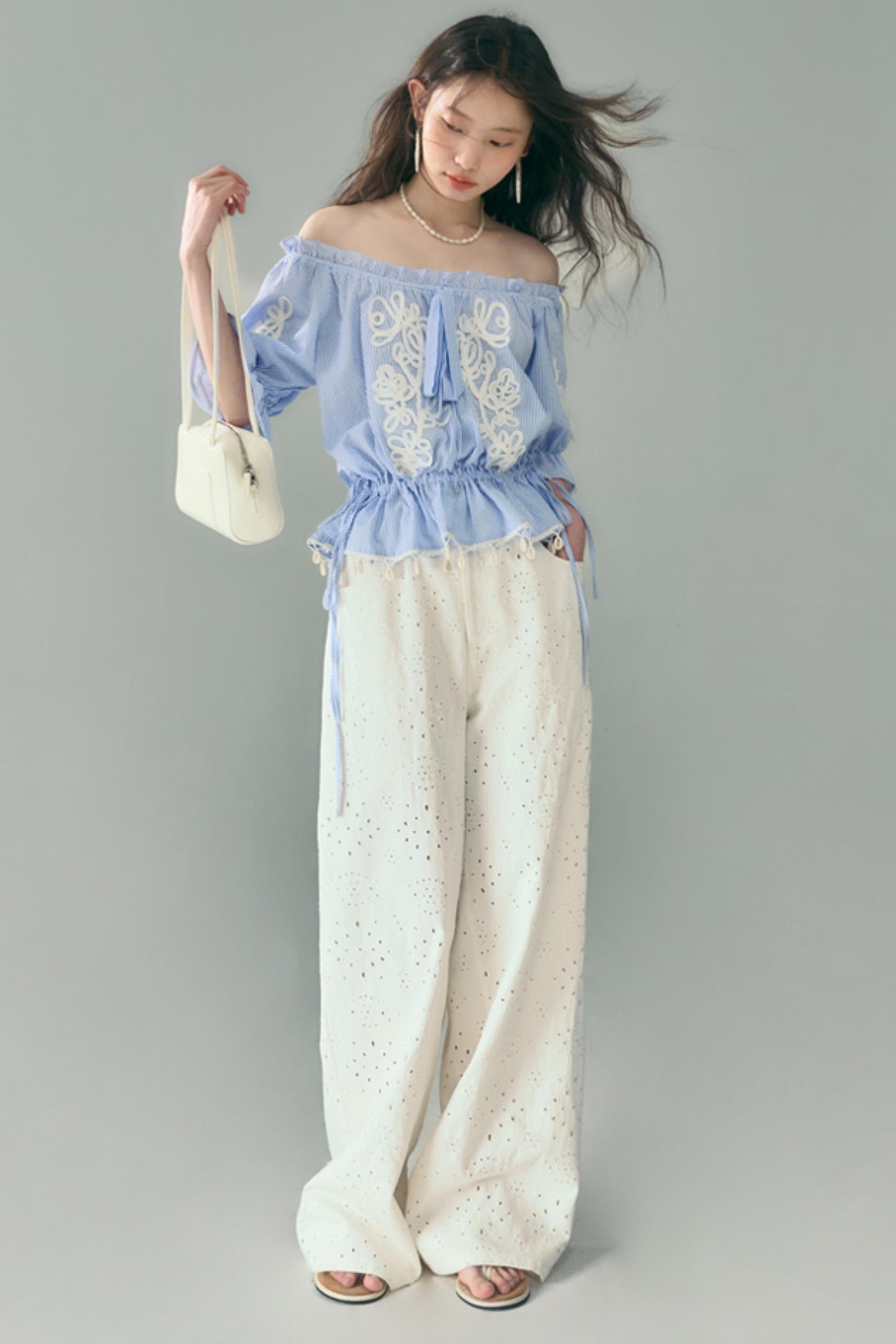 Breathe Between Flowers White Jeans