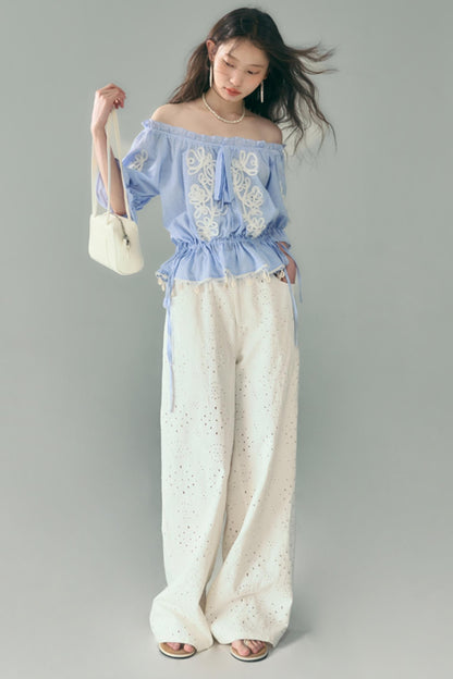 Breathe Between Flowers White Jeans