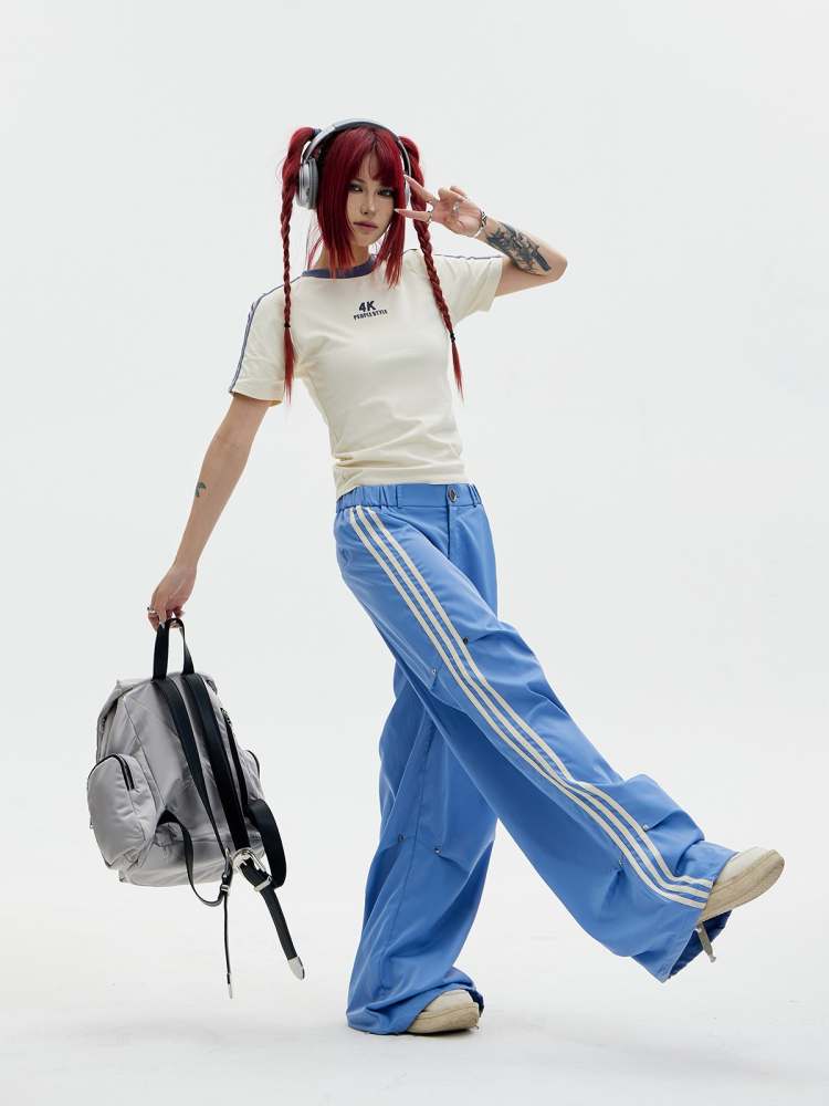 Stripe Wide Leg Jersey Pants