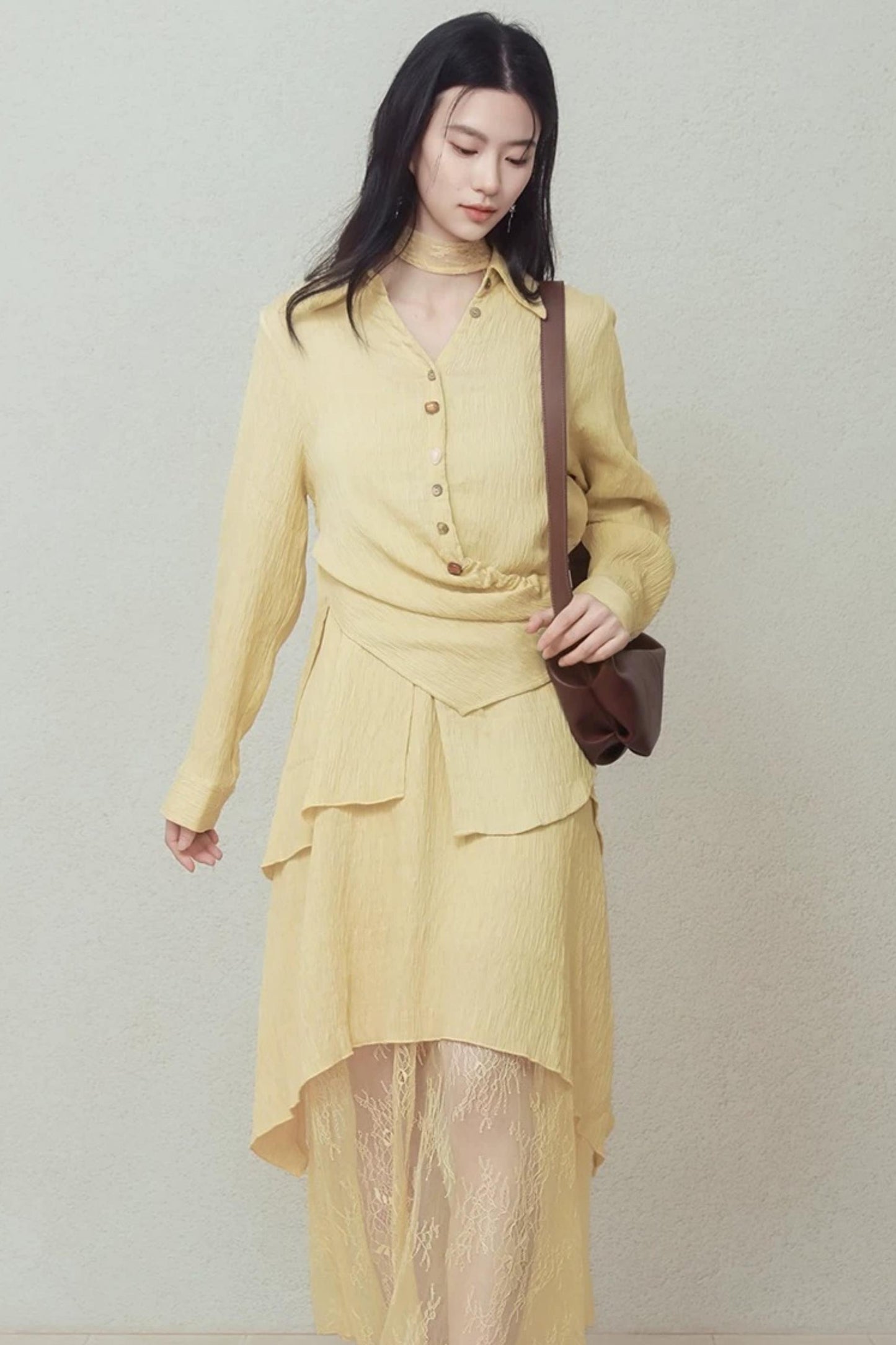 Pale Yellow Stone Button Shirt