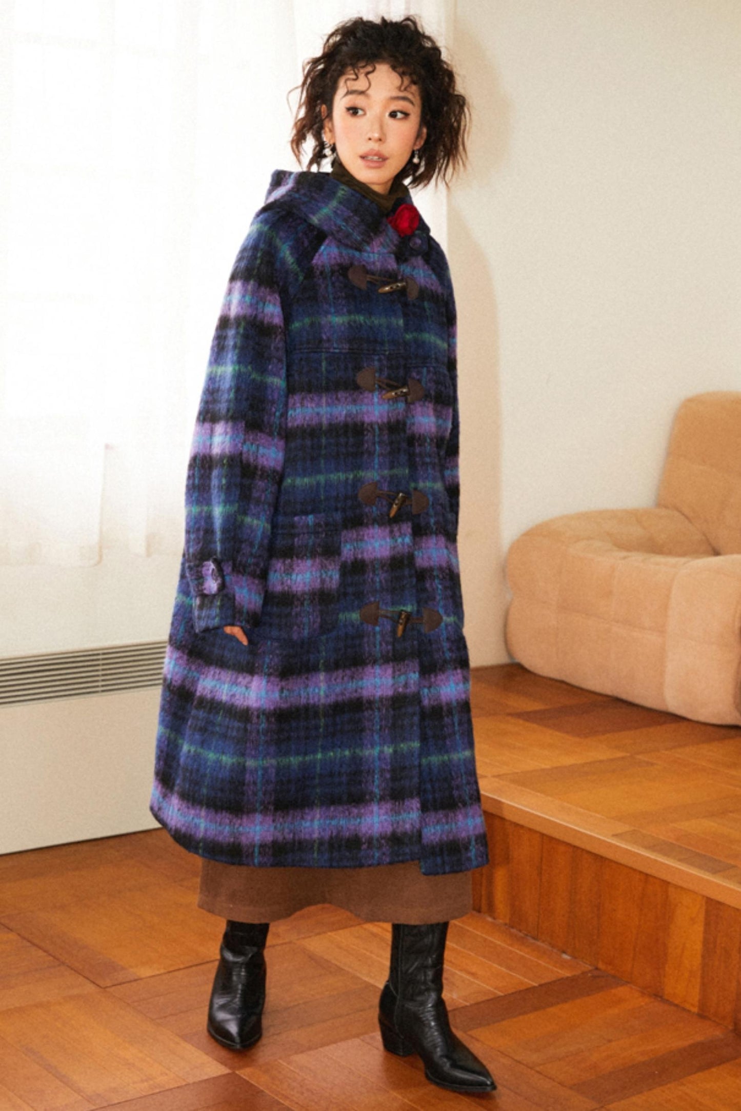 Retro Check Wool Coat Dress