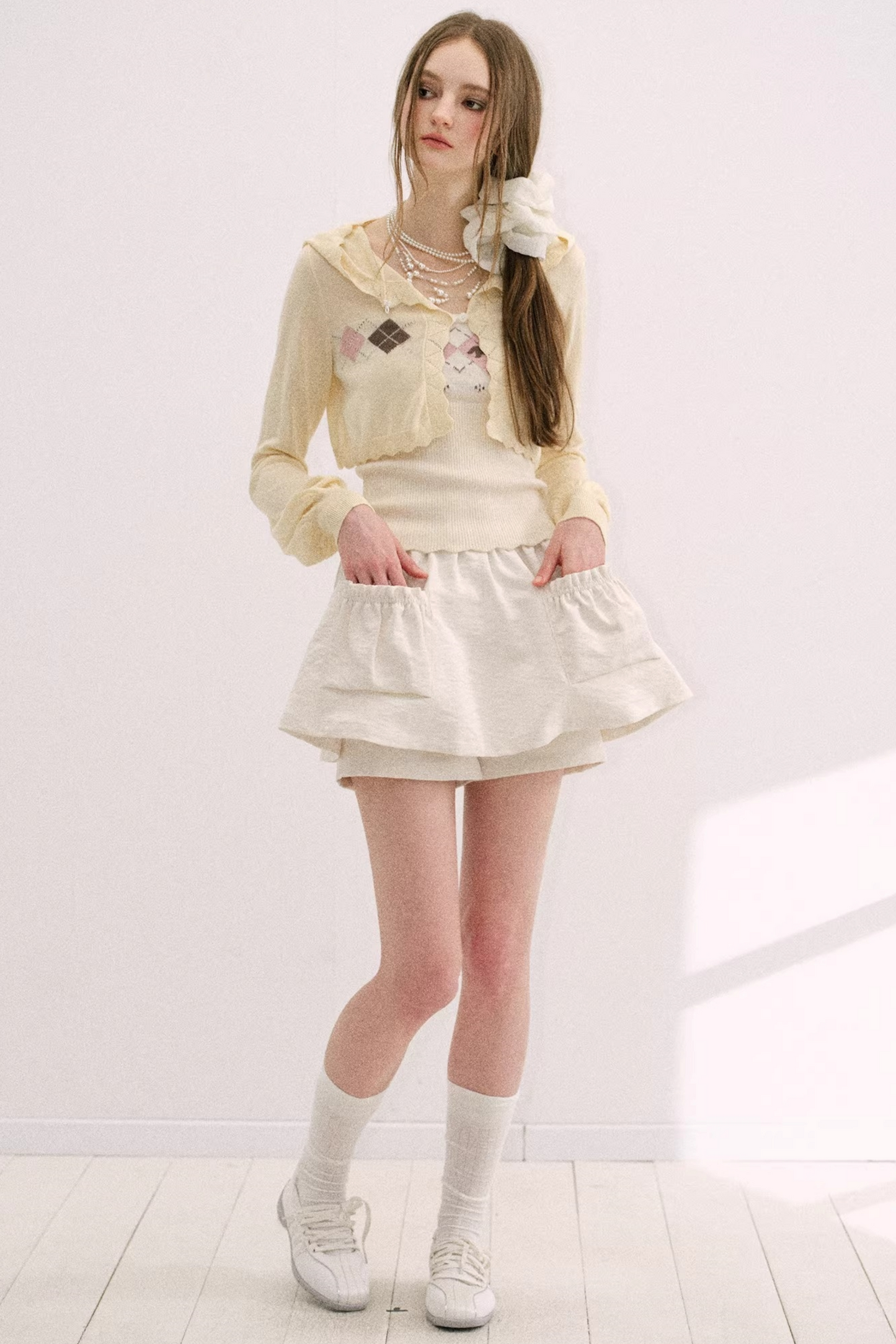 Yellow-Blue Diamond Hooded Cardigan Set-Up