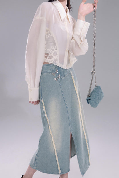 Cold Slit Blue Skirt Set-Up