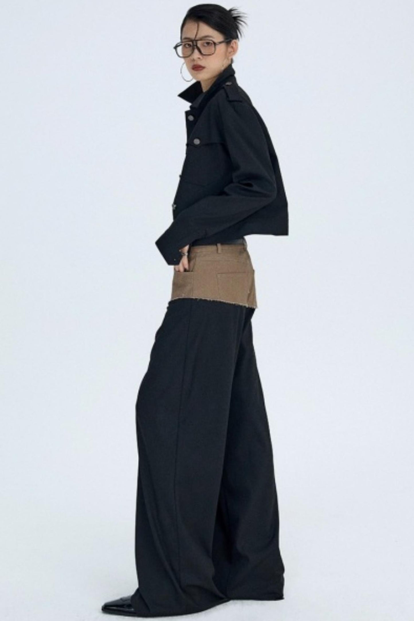 Diagonal Color-Blocking Workwear Pants