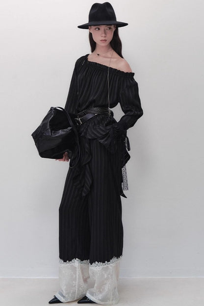 French Design One-Shoulder Ruffle Shirt