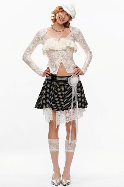 Beige, transparent Strickjacke mit Spitze