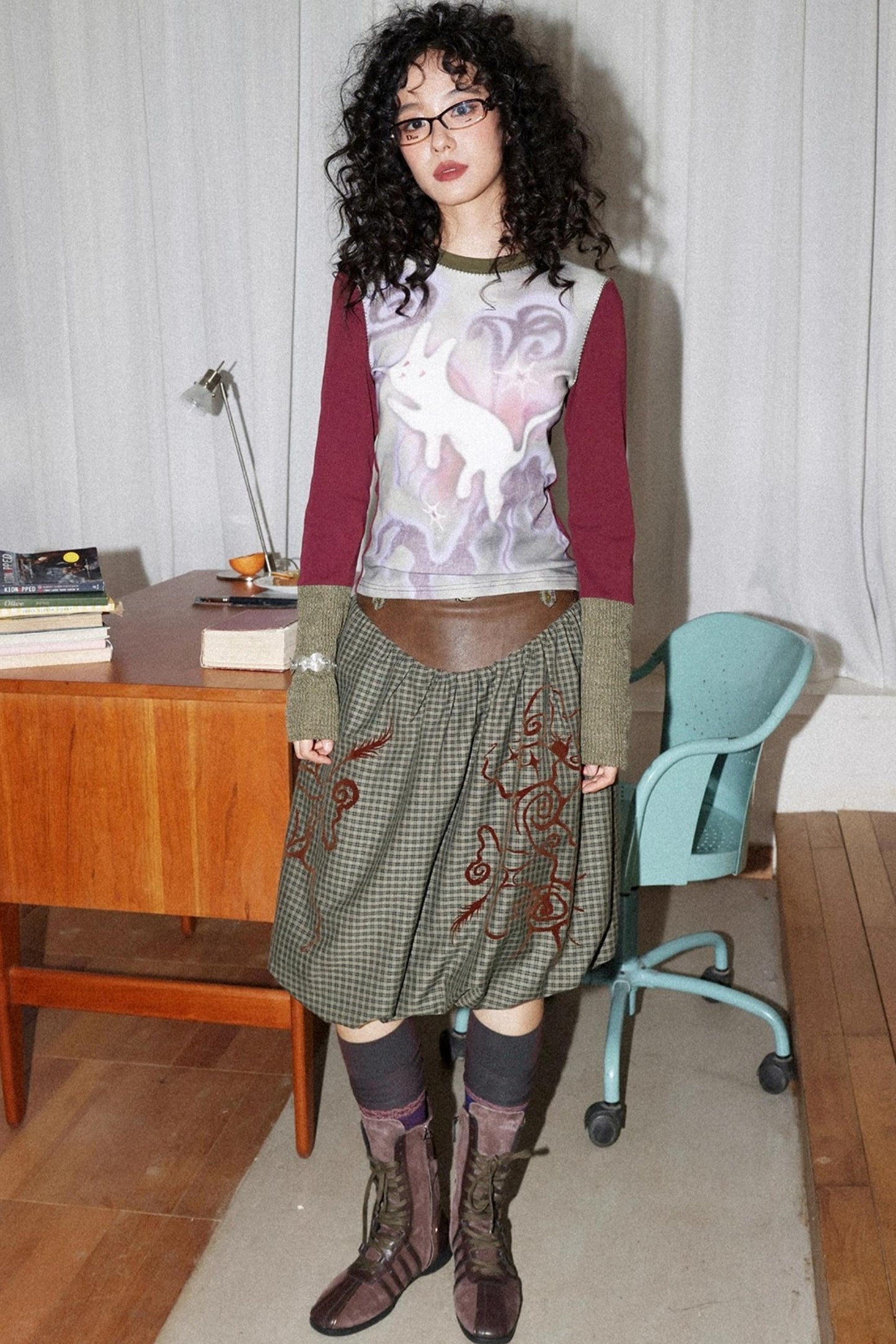 Flower Bud Flock Print Skirt