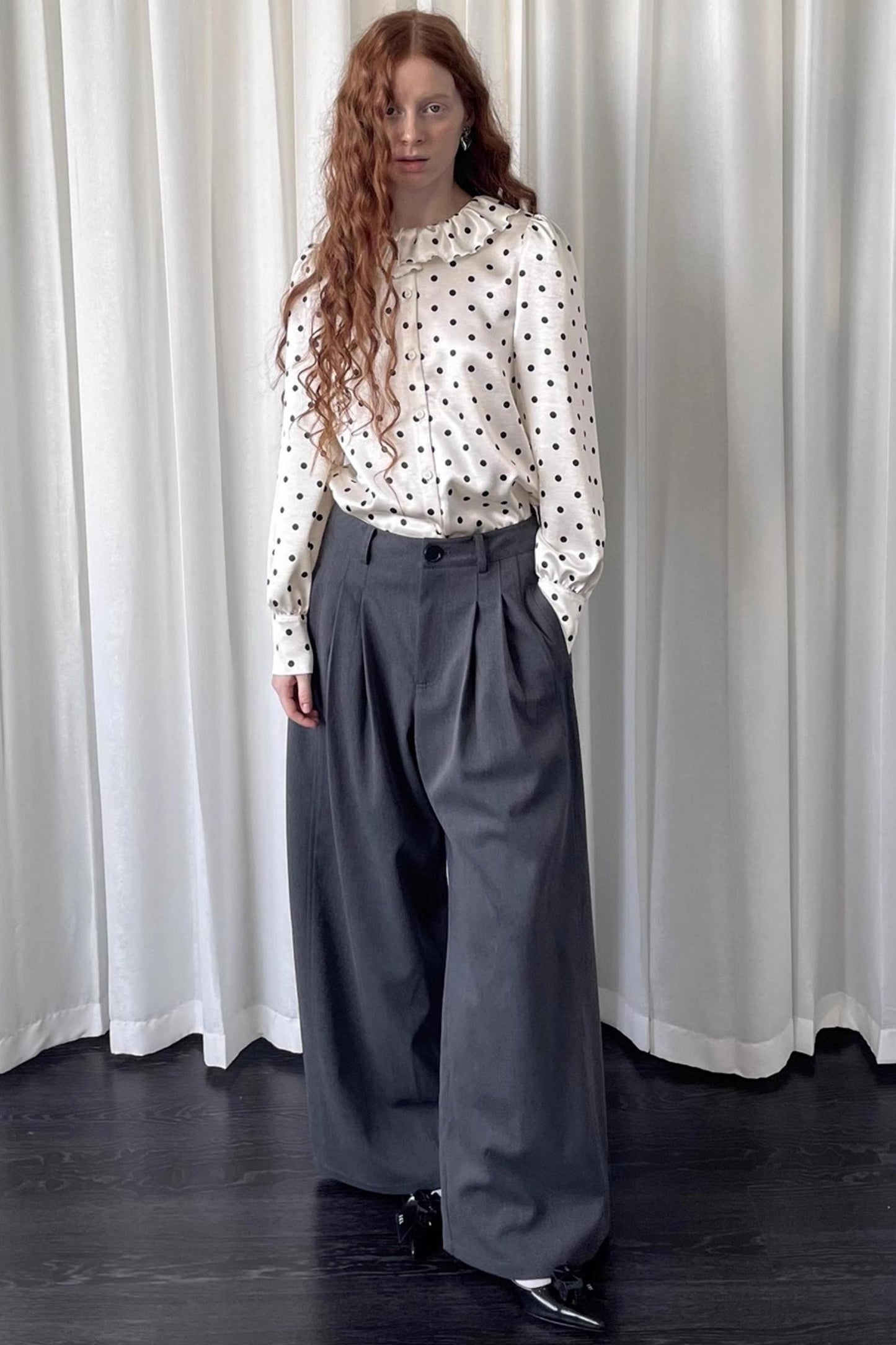 Loose Lace Polka Dot Satin Shirt