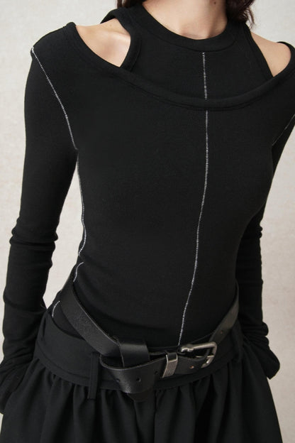 Contrast Line Crew Neck Top