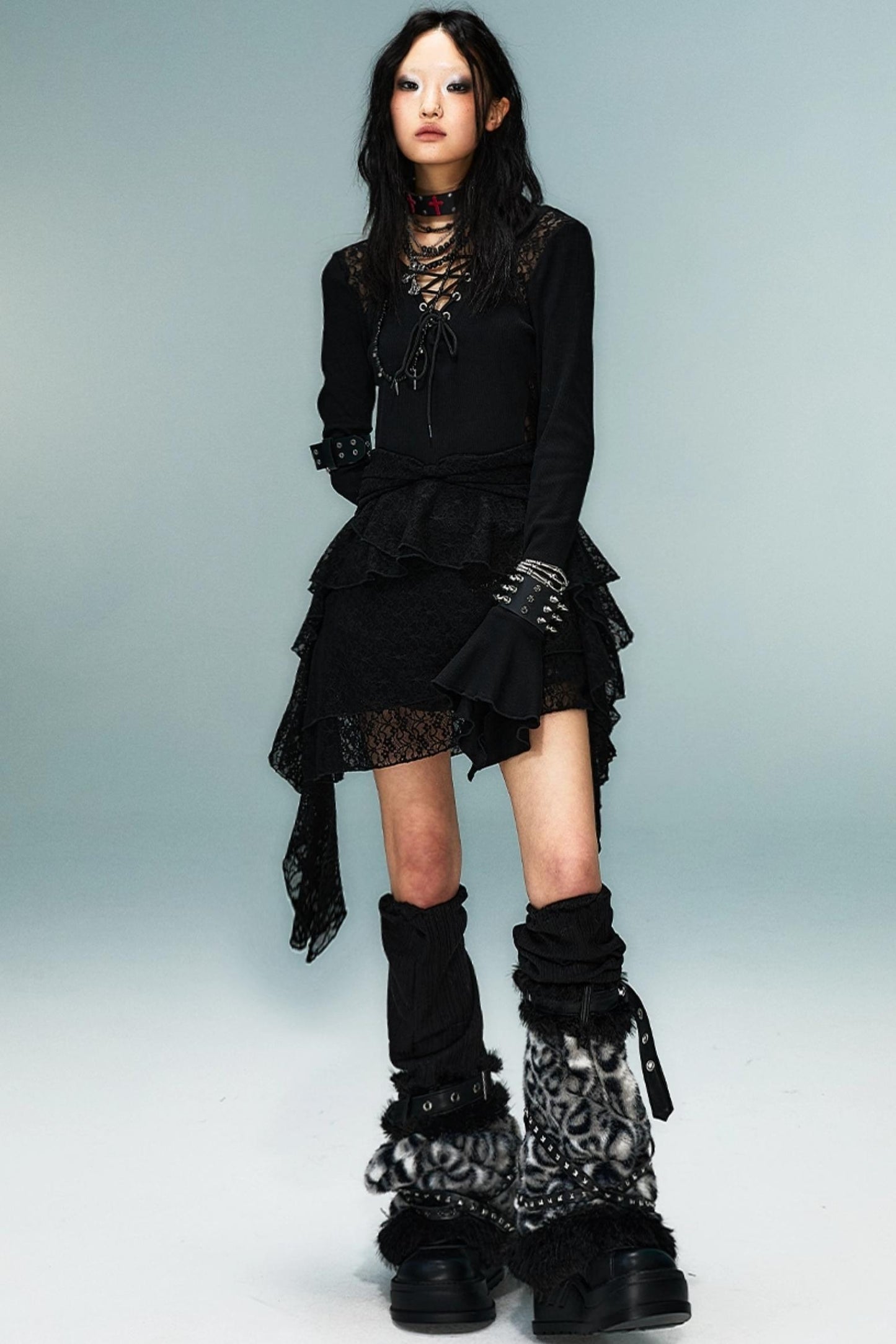 Dark Punk Goth Skinny Ruffle Dress