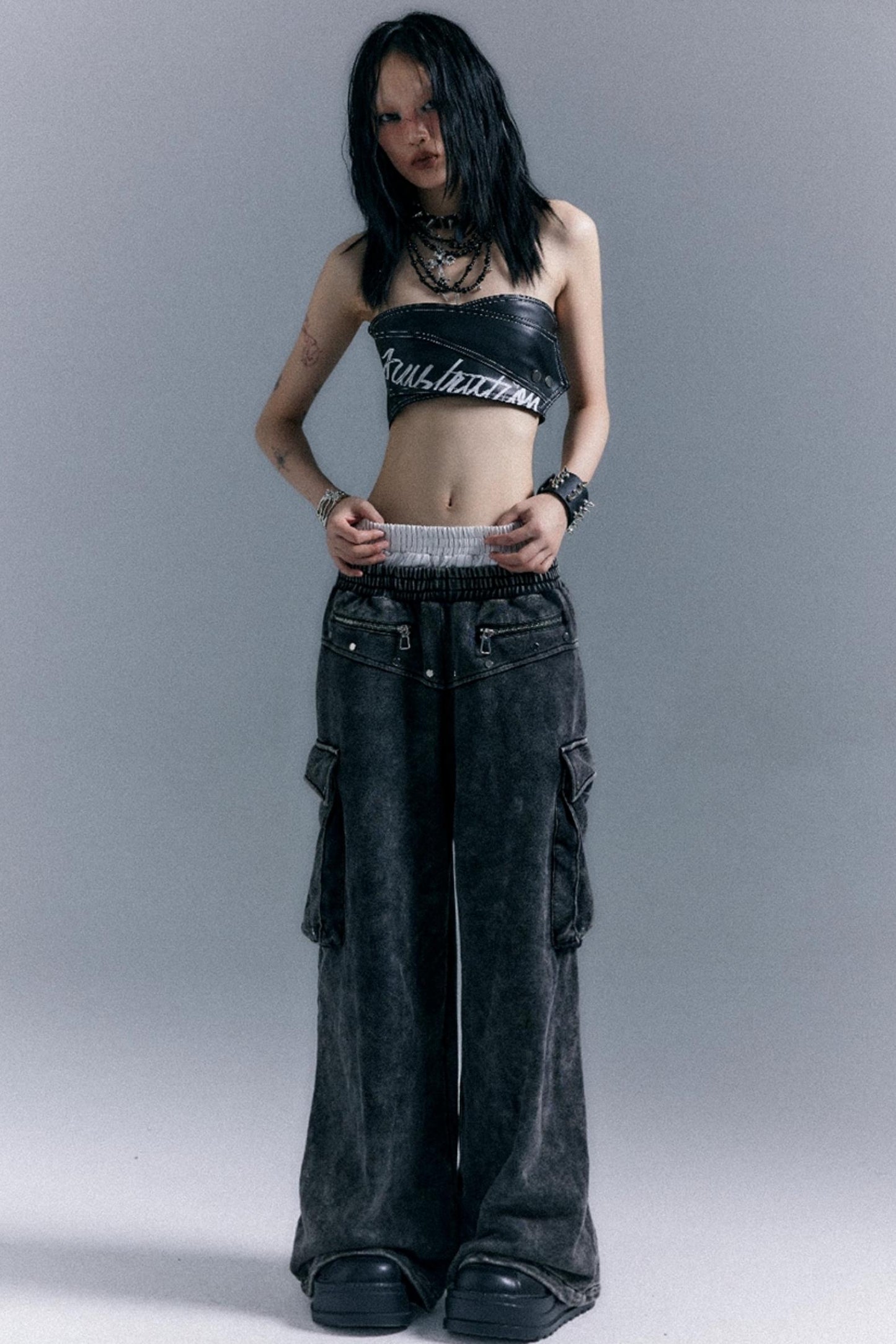 Double Waistband Wide-Leg Trousers