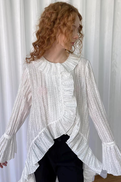 White Lace Ruffled Shirt
