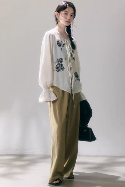 Linen Blend Wide-Leg Pants
