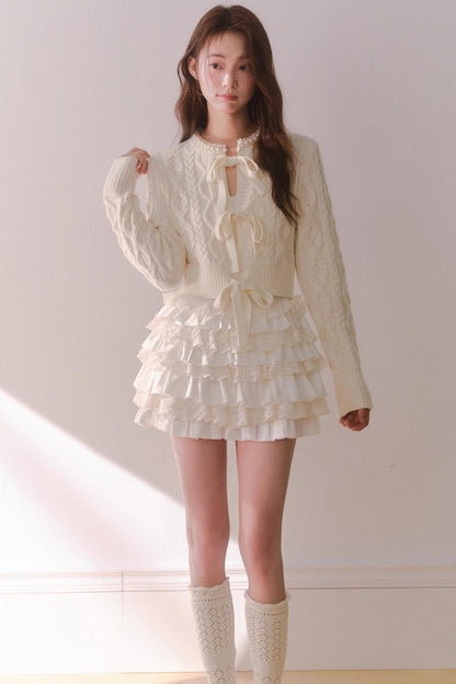 Off-White Satin Lace Skirt