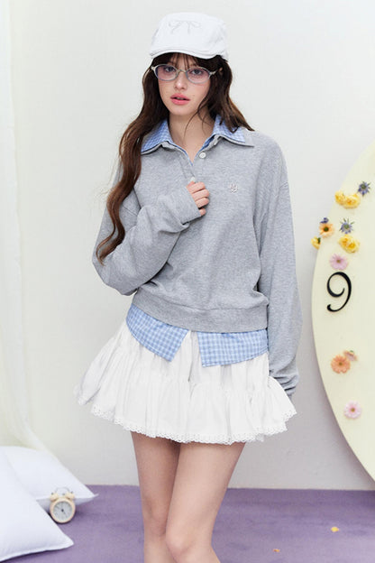 Plaid Splice Polo Sweater