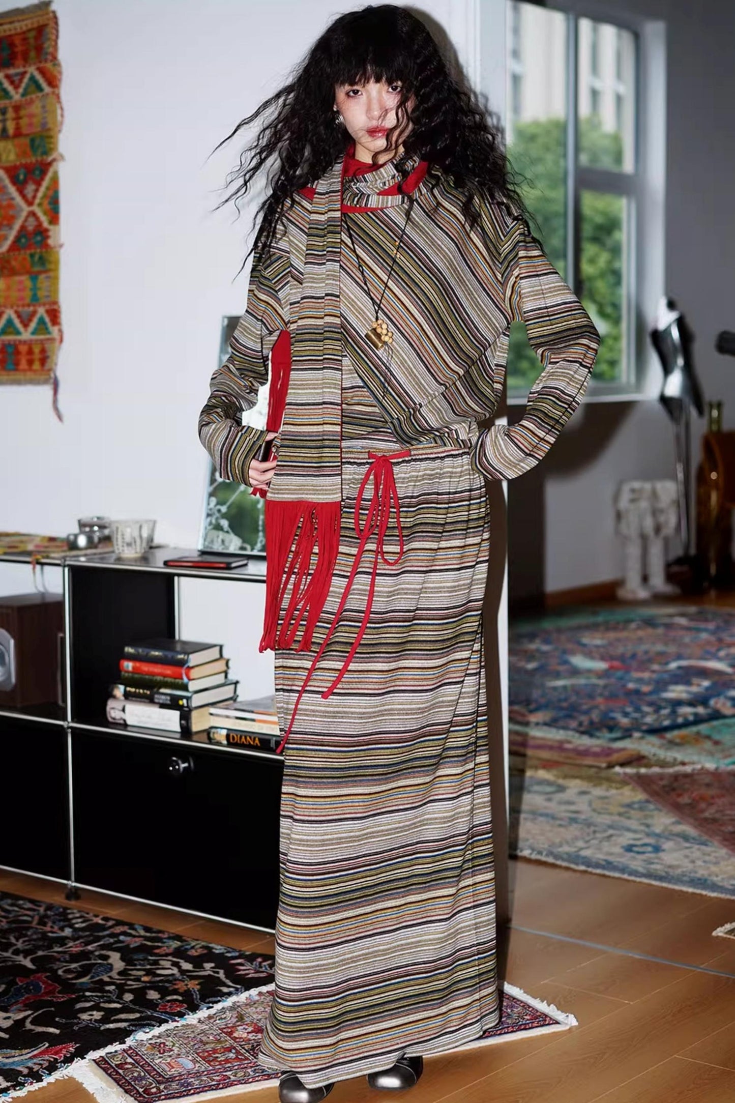 Striped Brushed Long-Sleeved Top