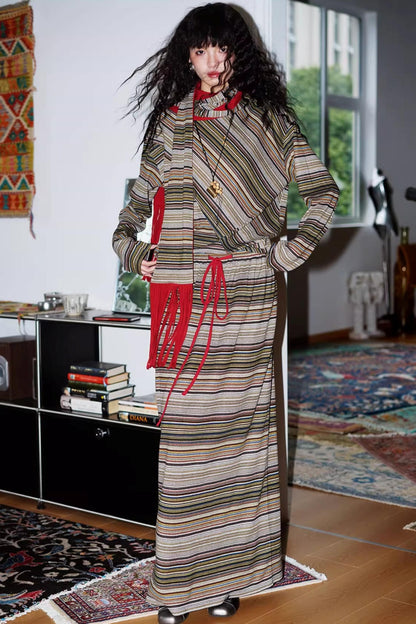 Striped Brushed Long-Sleeved Top