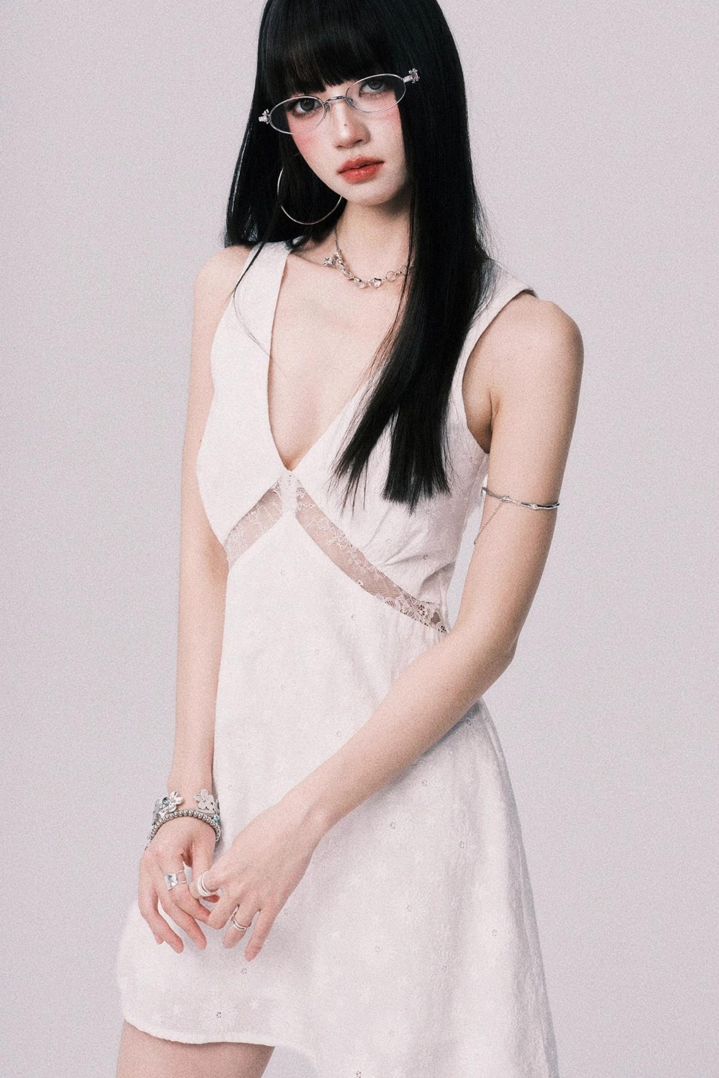 Summer Lace V-Neck Vest Dress