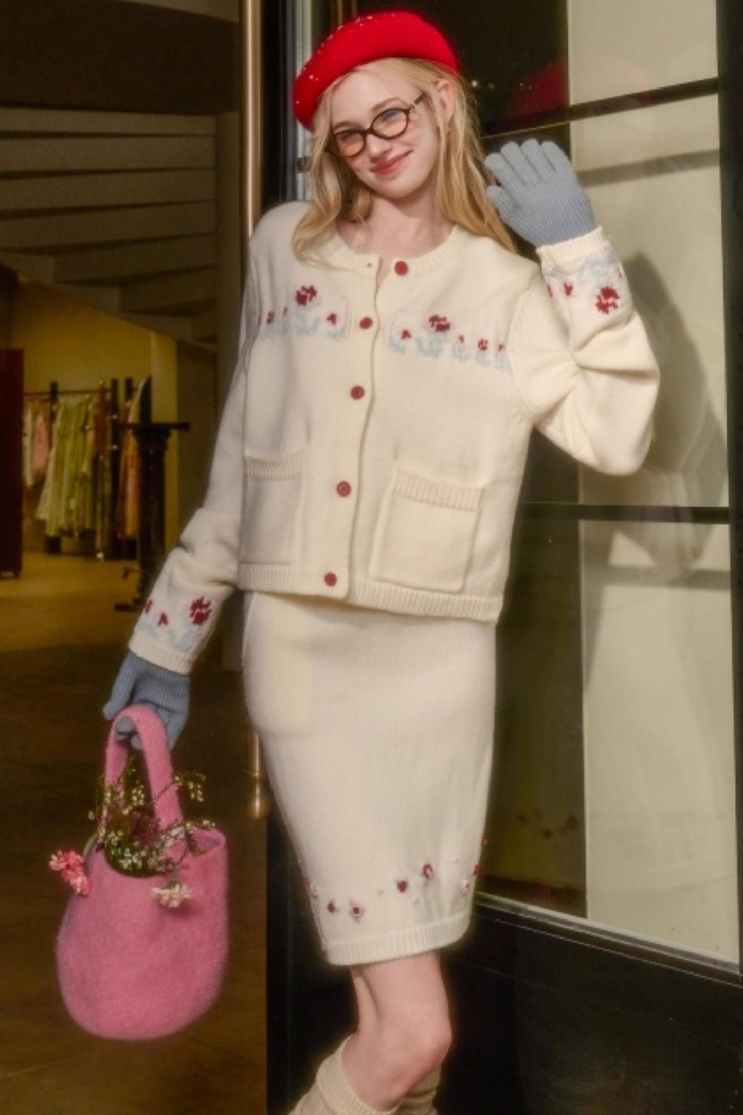 Snow Berry Wool Sweater Skirt Set-Up