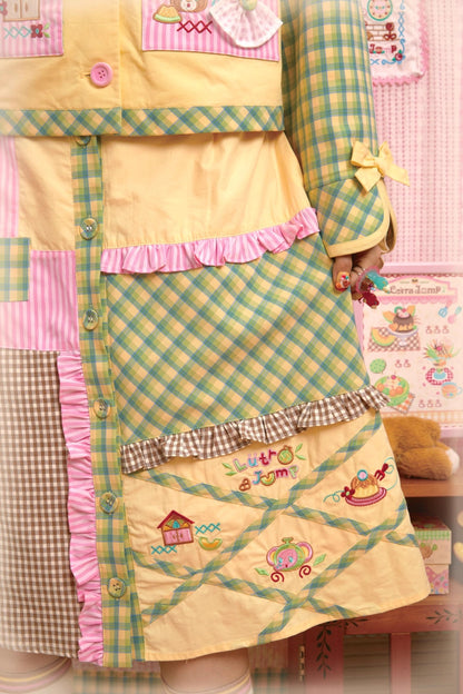 Patchwork Plaid Embroidered Top & Skirt Set-Up