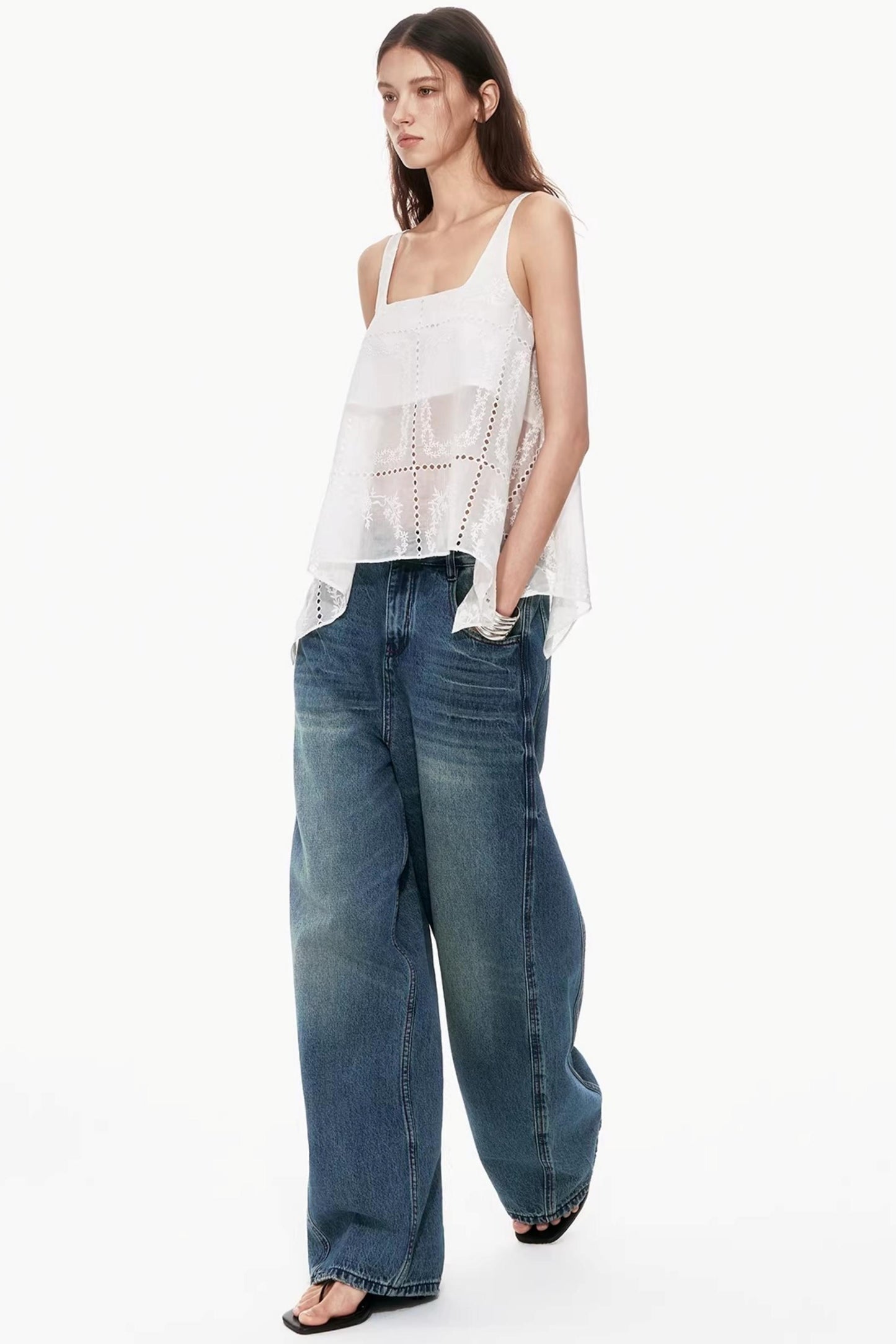 Dunkelblaue Vintage-Hose mit Farbverlauf