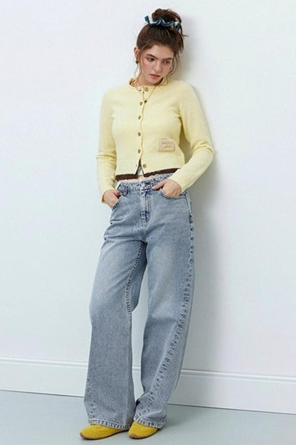 Distressed Lace Waist Loose Jeans