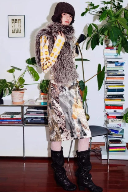 Vintage Original Print Denim Skirt