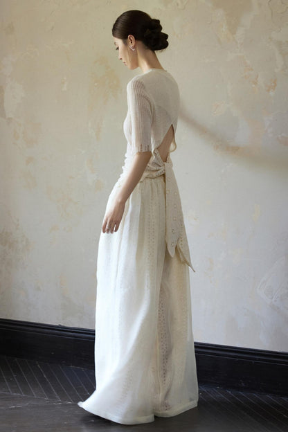 Beige Wide Leg Trousers