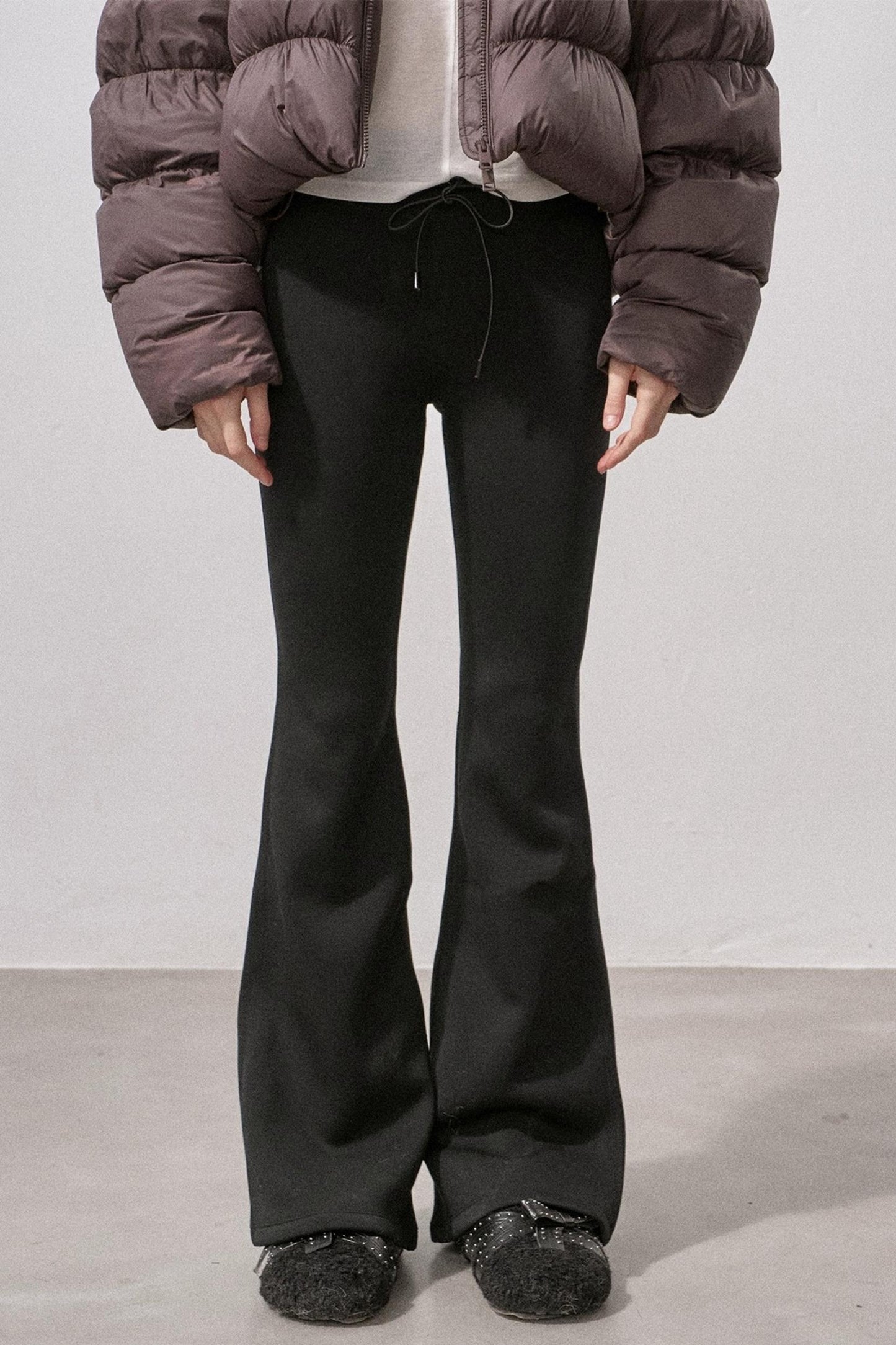 Black Micro-Stretch Flared Pants
