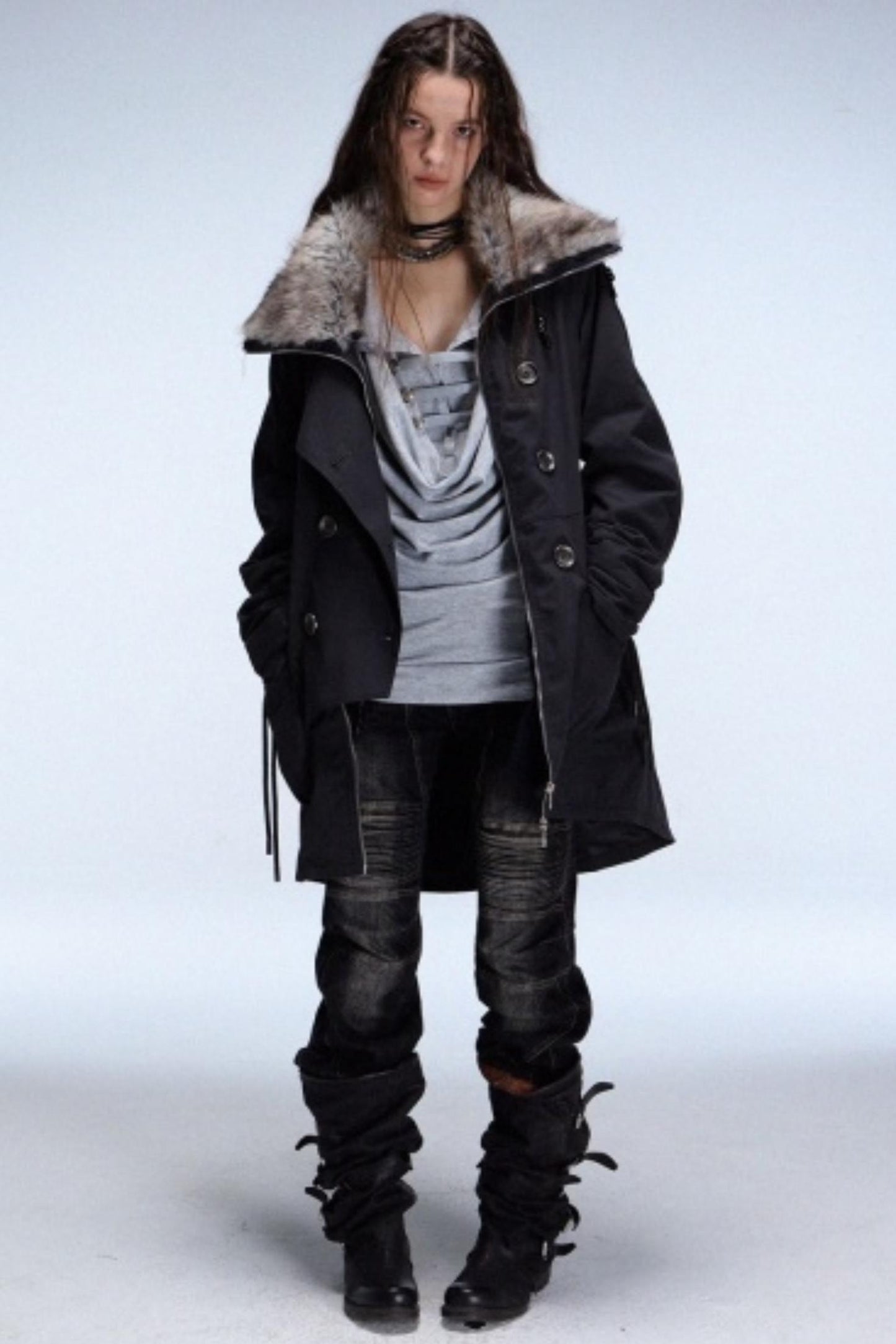 Hooded Metal Buckle Knit Top