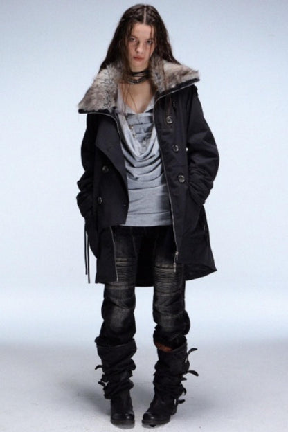 Hooded Metal Buckle Knit Top