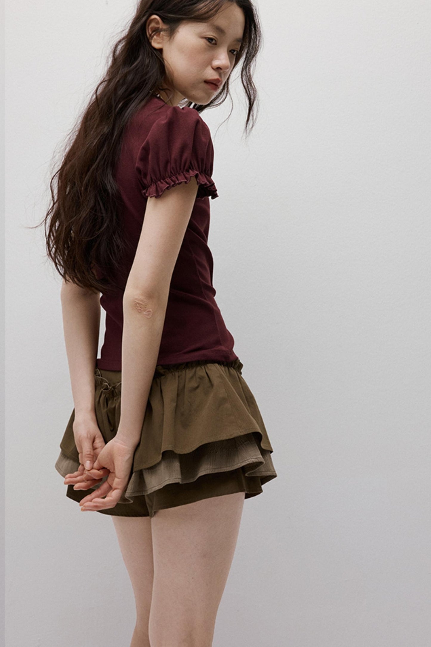 Dreamscape Stitched Brown Puffy Skirt