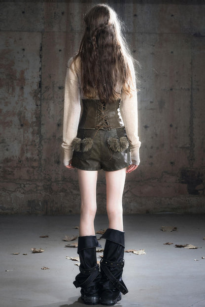 Vintage Leather Knitted Slim Top