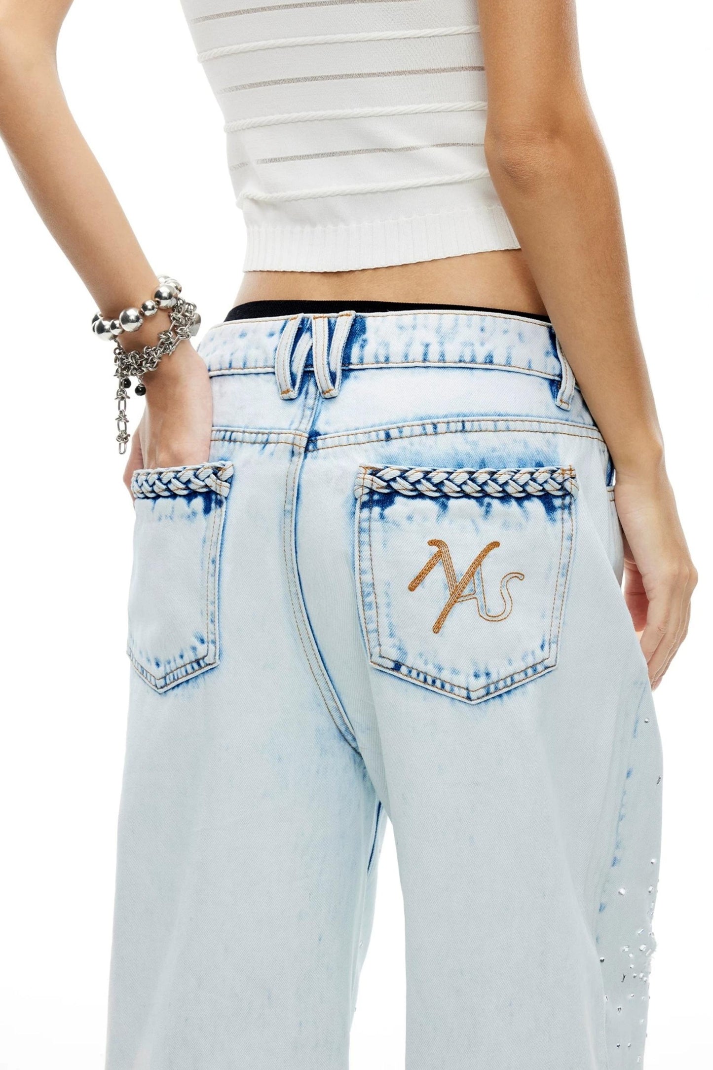 Glitter Star Rhinestone Denim Pants