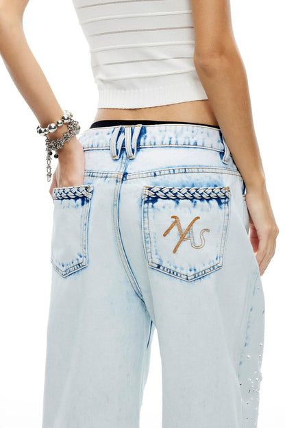 Glitter Star Rhinestone Denim Pants
