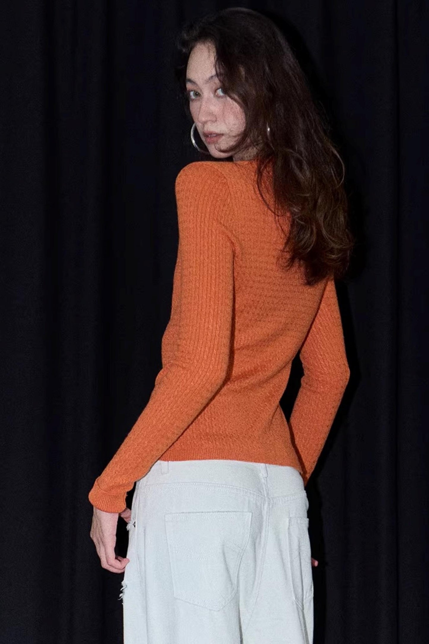 Vintage Sunset Orange Knit Cardigan