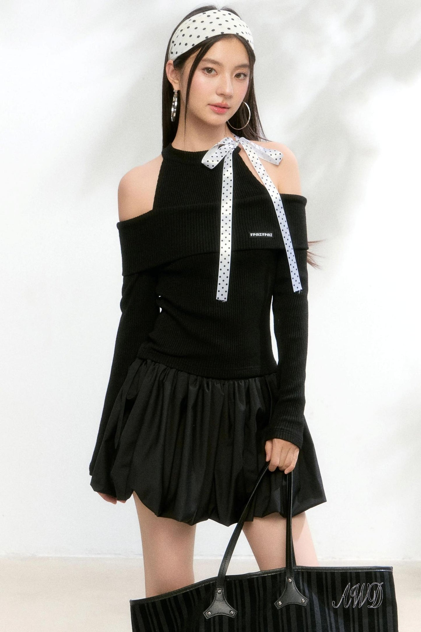 Polka Dot Knitwear Sweater Skirt Set-Up