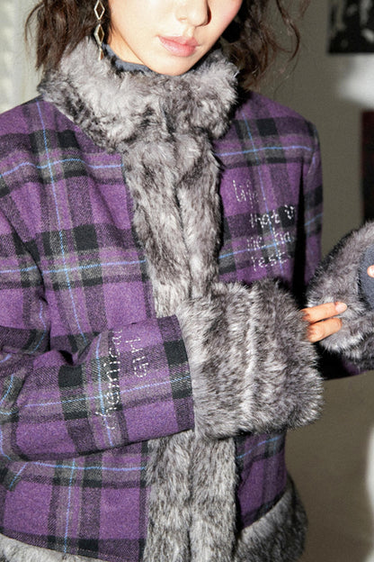 Chic Purple Plaid Wool Jacket